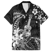 Hawaii Ukulele Family Matching Summer Maxi Dress and Hawaiian Shirt Polynesian Pattern Mix Hibiscus Black Version LT05