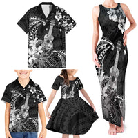 Hawaii Ukulele Family Matching Tank Maxi Dress and Hawaiian Shirt Polynesian Pattern Mix Hibiscus Black Version LT05 - Polynesian Pride