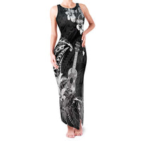 Hawaii Ukulele Family Matching Tank Maxi Dress and Hawaiian Shirt Polynesian Pattern Mix Hibiscus Black Version LT05 Mom's Dress Black - Polynesian Pride