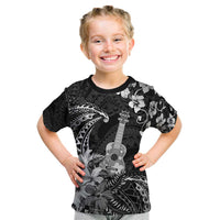 Hawaii Ukulele Kid T Shirt Polynesian Pattern Mix Hibiscus Black Version LT05 Black - Polynesian Pride