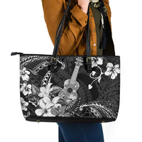 Hawaii Ukulele Leather Tote Bag Polynesian Pattern Mix Hibiscus Black Version LT05 - Polynesian Pride