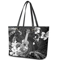 Hawaii Ukulele Leather Tote Bag Polynesian Pattern Mix Hibiscus Black Version LT05 - Polynesian Pride