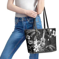 Hawaii Ukulele Leather Tote Bag Polynesian Pattern Mix Hibiscus Black Version LT05 - Polynesian Pride