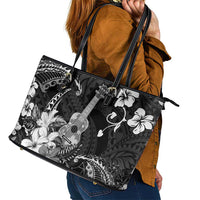 Hawaii Ukulele Leather Tote Bag Polynesian Pattern Mix Hibiscus Black Version LT05 - Polynesian Pride