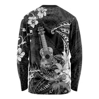 Hawaii Ukulele Long Sleeve Shirt Polynesian Pattern Mix Hibiscus Black Version LT05 - Polynesian Pride