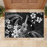 Hawaii Ukulele Rubber Doormat Polynesian Pattern Mix Hibiscus Black Version LT05 Black - Polynesian Pride