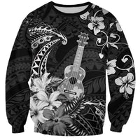 Hawaii Ukulele Sweatshirt Polynesian Pattern Mix Hibiscus Black Version LT05 Unisex Black - Polynesian Pride