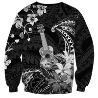 Hawaii Ukulele Sweatshirt Polynesian Pattern Mix Hibiscus Black Version LT05 - Polynesian Pride
