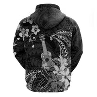 Hawaii Ukulele Zip Hoodie Polynesian Pattern Mix Hibiscus Black Version LT05 - Polynesian Pride