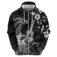 Hawaii Ukulele Zip Hoodie Polynesian Pattern Mix Hibiscus Black Version LT05 - Polynesian Pride