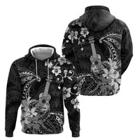 Hawaii Ukulele Zip Hoodie Polynesian Pattern Mix Hibiscus Black Version LT05 - Polynesian Pride