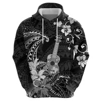 Hawaii Ukulele Zip Hoodie Polynesian Pattern Mix Hibiscus Black Version LT05 - Polynesian Pride