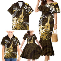 Hawaii Ukulele Family Matching Mermaid Dress and Hawaiian Shirt Polynesian Pattern Mix Hibiscus Gold Version LT05 - Polynesian Pride