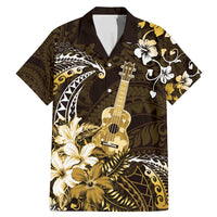 Hawaii Ukulele Family Matching Mermaid Dress and Hawaiian Shirt Polynesian Pattern Mix Hibiscus Gold Version LT05 Dad's Shirt - Short Sleeve Gold - Polynesian Pride