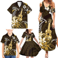 Hawaii Ukulele Family Matching Summer Maxi Dress and Hawaiian Shirt Polynesian Pattern Mix Hibiscus Gold Version LT05 - Polynesian Pride