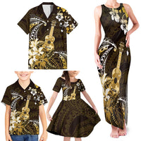 Hawaii Ukulele Family Matching Tank Maxi Dress and Hawaiian Shirt Polynesian Pattern Mix Hibiscus Gold Version LT05 - Polynesian Pride
