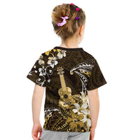 Hawaii Ukulele Kid T Shirt Polynesian Pattern Mix Hibiscus Gold Version LT05 - Polynesian Pride