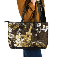 Hawaii Ukulele Leather Tote Bag Polynesian Pattern Mix Hibiscus Gold Version LT05 - Polynesian Pride