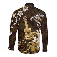Hawaii Ukulele Long Sleeve Button Shirt Polynesian Pattern Mix Hibiscus Gold Version LT05 - Polynesian Pride