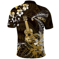 Hawaii Ukulele Polo Shirt Polynesian Pattern Mix Hibiscus Gold Version LT05