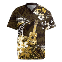 Hawaii Ukulele Rugby Jersey Polynesian Pattern Mix Hibiscus Gold Version LT05 Gold - Polynesian Pride