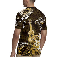 Hawaii Ukulele Rugby Jersey Polynesian Pattern Mix Hibiscus Gold Version LT05 - Polynesian Pride