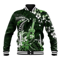 Hawaii Ukulele Baseball Jacket Polynesian Pattern Mix Hibiscus Green Version LT05 Unisex Green - Polynesian Pride