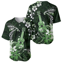 Hawaii Ukulele Baseball Jersey Polynesian Pattern Mix Hibiscus Green Version LT05 - Polynesian Pride