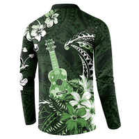 Hawaii Ukulele Button Sweatshirt Polynesian Pattern Mix Hibiscus Green Version LT05 - Polynesian Pride