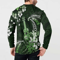 Hawaii Ukulele Button Sweatshirt Polynesian Pattern Mix Hibiscus Green Version LT05 - Polynesian Pride
