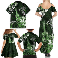 Hawaii Ukulele Family Matching Summer Maxi Dress and Hawaiian Shirt Polynesian Pattern Mix Hibiscus Green Version LT05 - Polynesian Pride