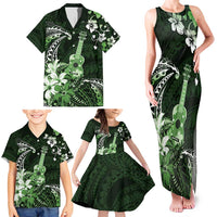 Hawaii Ukulele Family Matching Tank Maxi Dress and Hawaiian Shirt Polynesian Pattern Mix Hibiscus Green Version LT05 - Polynesian Pride