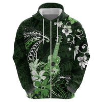 Hawaii Ukulele Hoodie Polynesian Pattern Mix Hibiscus Green Version LT05