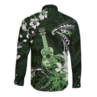 Hawaii Ukulele Long Sleeve Button Shirt Polynesian Pattern Mix Hibiscus Green Version LT05 - Polynesian Pride