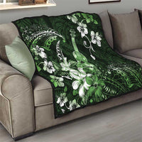 Hawaii Ukulele Quilt Polynesian Pattern Mix Hibiscus Green Version