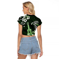 Hawaii Ukulele Raglan Cropped T Shirt Polynesian Pattern Mix Hibiscus Green Version LT05 - Polynesian Pride