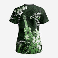 Hawaii Ukulele Scrub Top Polynesian Pattern Mix Hibiscus Green Version - Polynesian Pride