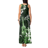 Hawaii Ukulele Tank Maxi Dress Polynesian Pattern Mix Hibiscus Green Version LT05
