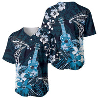 Hawaii Ukulele Baseball Jersey Polynesian Pattern Mix Hibiscus Blue Version LT05 - Polynesian Pride