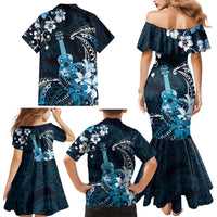 Hawaii Ukulele Family Matching Mermaid Dress and Hawaiian Shirt Polynesian Pattern Mix Hibiscus Blue Version LT05 - Polynesian Pride