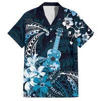 Hawaii Ukulele Family Matching Off Shoulder Maxi Dress and Hawaiian Shirt Polynesian Pattern Mix Hibiscus Blue Version LT05