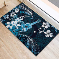 Hawaii Ukulele Rubber Doormat Polynesian Pattern Mix Hibiscus Blue Version LT05 - Polynesian Pride