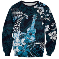Hawaii Ukulele Sweatshirt Polynesian Pattern Mix Hibiscus Blue Version LT05 Unisex Blue - Polynesian Pride