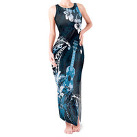 Hawaii Ukulele Tank Maxi Dress Polynesian Pattern Mix Hibiscus Blue Version LT05 Women Blue - Polynesian Pride