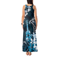 Hawaii Ukulele Tank Maxi Dress Polynesian Pattern Mix Hibiscus Blue Version LT05 - Polynesian Pride