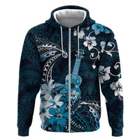 Hawaii Ukulele Zip Hoodie Polynesian Pattern Mix Hibiscus Blue Version LT05 Zip Hoodie Blue - Polynesian Pride