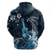 Hawaii Ukulele Zip Hoodie Polynesian Pattern Mix Hibiscus Blue Version LT05 - Polynesian Pride