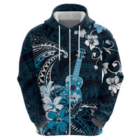 Hawaii Ukulele Zip Hoodie Polynesian Pattern Mix Hibiscus Blue Version LT05 - Polynesian Pride