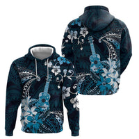 Hawaii Ukulele Zip Hoodie Polynesian Pattern Mix Hibiscus Blue Version LT05 - Polynesian Pride