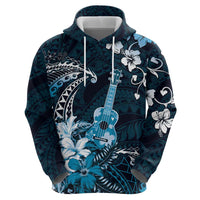 Hawaii Ukulele Zip Hoodie Polynesian Pattern Mix Hibiscus Blue Version LT05 - Polynesian Pride